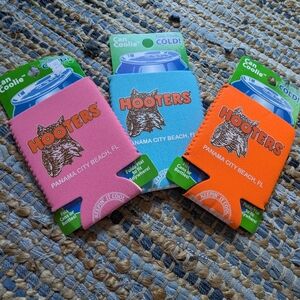 NWT Hooters Panama City Beach FL Neon Can Coolie Set Pink Blue Orange One Size N